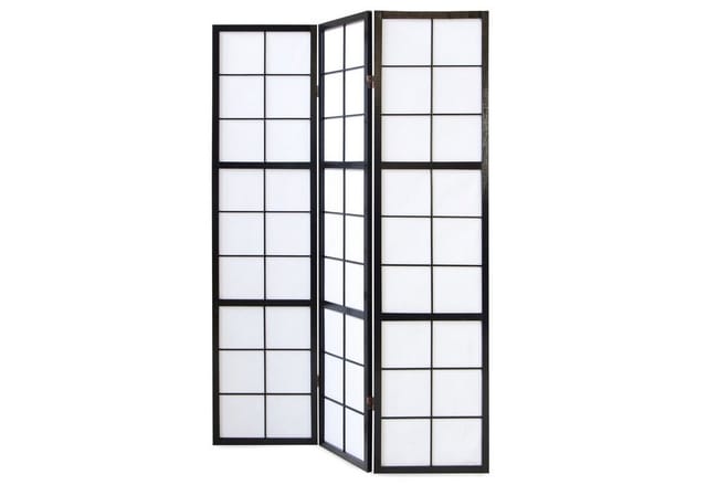 Homestyle4u 3-tlg. Paravent Shoji in Schwarz 132x175 cm 281