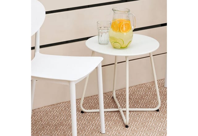 Homestyle4u Gartentisch Beistelltisch Rund in Weiß 45 cm 2483
