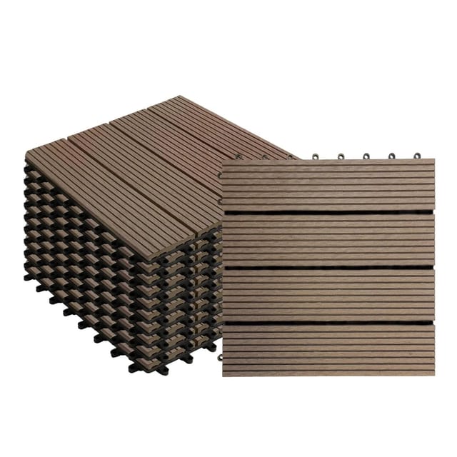 KARAT WPC Terrassenfliesen Royal Wetterfest 30 x 30 cm Dunkelbraun 11er-Set 1 m²