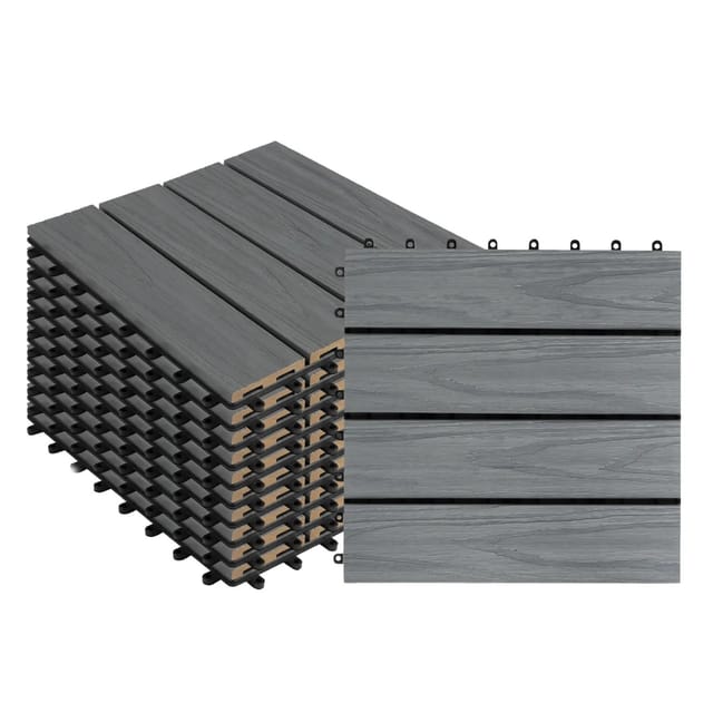 KARAT WPC Terrassenfliesen Classic Wetterfest 30 x 30 cm Grau 11er-Set 1 m²