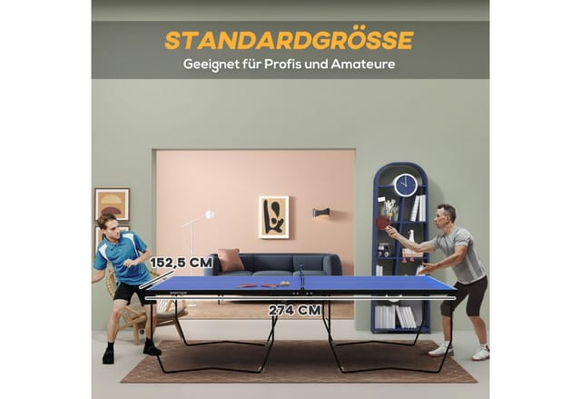SPORTNOW Tischtennisplatte Klappbar mit Netz Rollen Stahl Blau 274 x 152,5 x76cm
