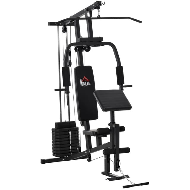 HOMCOM Kraftstation mit Rollenpolsterung Stahl Kunstleder Schwarz 148x108x207cm