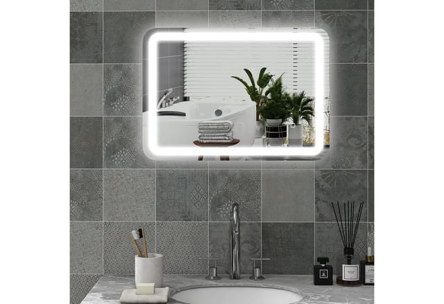 HOMCOM Badspiegel 50 x 70 cm LED mit 3 Lichtfarben Memory-Funktion IP44