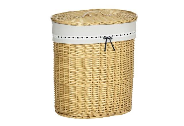 HOMCOM Wäschekorb Geflochten mit Wäschesack Deckel Natur 100L 51 x 38 x 57 cm