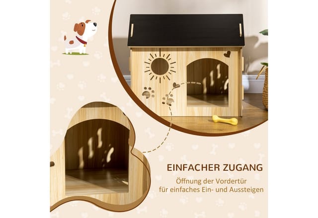 PawHut Hundehütte mit Lüftungsöffnungen Dach MDF Eiche Schwarz 69 x 50 x 58,5 cm