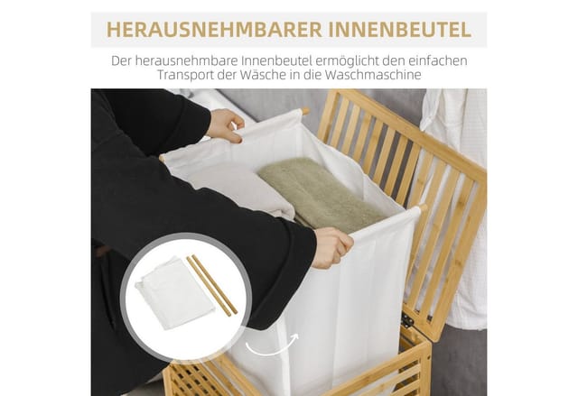 HOMCOM Wäschekorb 55L mit Deckel Entnehmbarem Bambus 50 x 36 x 60 cm Natur