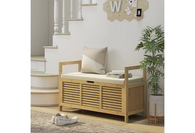 HOMCOM Sitzbank mit Klappdeckel Schuhaufbewahrung Bambus Natur 100 x 40 x 60 cm