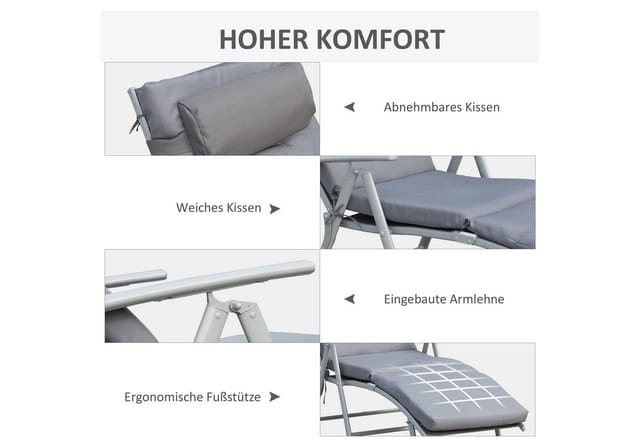 Outsunny Sonnenliege Gartenliege Klappbar mit Kissen Grau