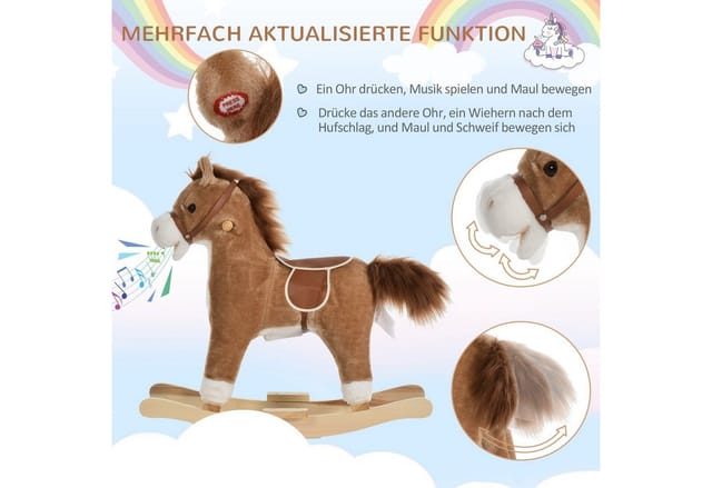 HOMCOM Schaukelpferd mit Tiergeräusche Haltegriffe Plüsch
