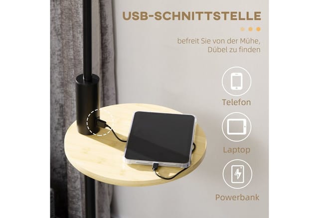HOMCOM Stehleuchte 40W USB-Anschluss Stahl Creme Ø40 x 168 cm exkl. Glühbirne