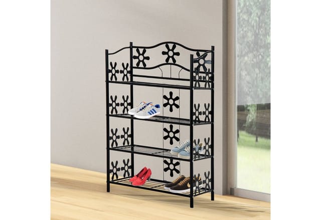 HOMCOM Schuhregal Ständer 4 Etagen Metall Schwarz 59 5 x 30 x 92 cm