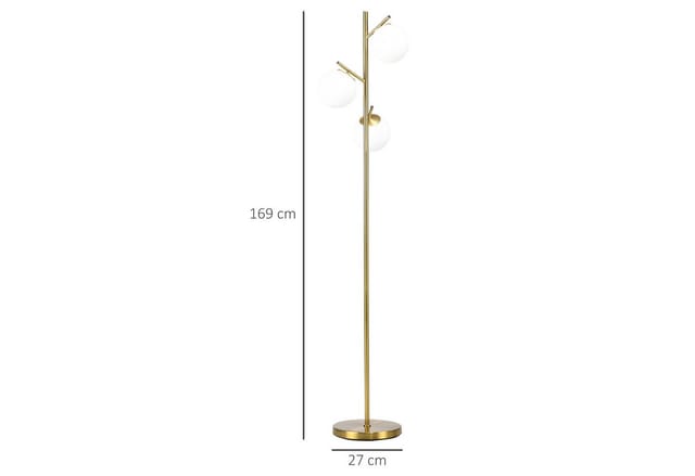 HOMCOM Stehleuchte 40 W mit 3 E27 Fassungen aus Glas Metall exkl. Glühbirne Gold