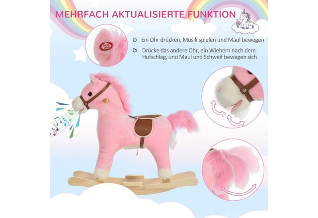 HOMCOM Schaukelpferd mit Tiergeräusche Haltegriffe