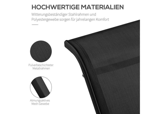 Outsunny Gartenliege mit Tisch und 2 Sonnenliegen Metall Schwarz