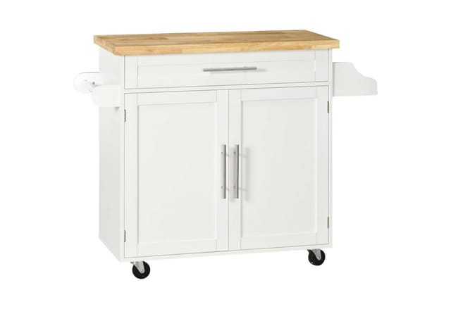 HOMCOM Küchenwagen mit Arbeitsplatte Gewürzregal Weiß 109 x 40 x 89 cm