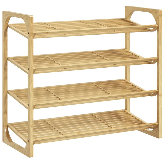 HOMCOM Schuhregal mit 4 Ebenen für Max. 12 Paar Schuhe Griff 76 x 33 x 67cm Natur