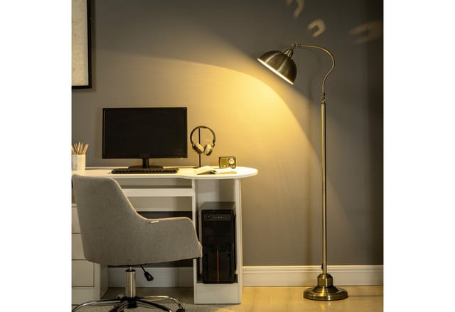 HOMCOM Stehlampe mit E27 Fassung Verstellbarem Lampenschirm 40 W Messingoptik