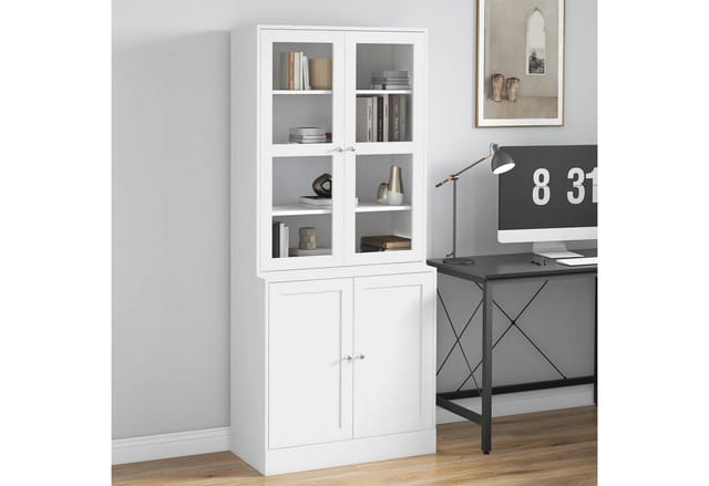 HOMCOM Bücherschrank 178,5 cm mit Glastür 6 Fächern Küchenschrank Weiß