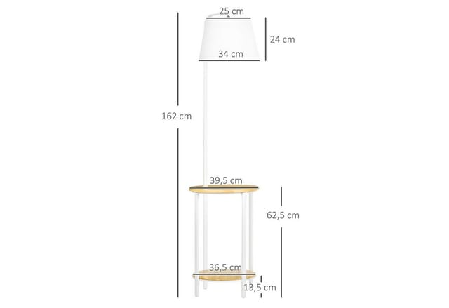 HOMCOM Stehleuchte mit 2 Ablagen aus Leinen Metall Weiß 162 cm exkl. Glühbirne