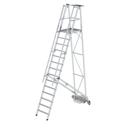 MUNK Podestleiter Fahrbar mit Schmaler Traverse 14 Stufen