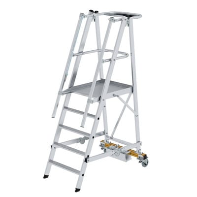 MUNK Podestleiter Fahrbar mit Schmaler Traverse 5 Stufen