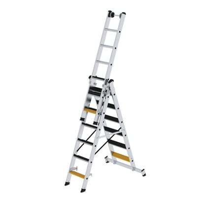 MUNK Stufen- Mehrzweckleiter mit Wandlaufrollen Clip-Step R13 und Nivello Traverse 3x6 Stufen