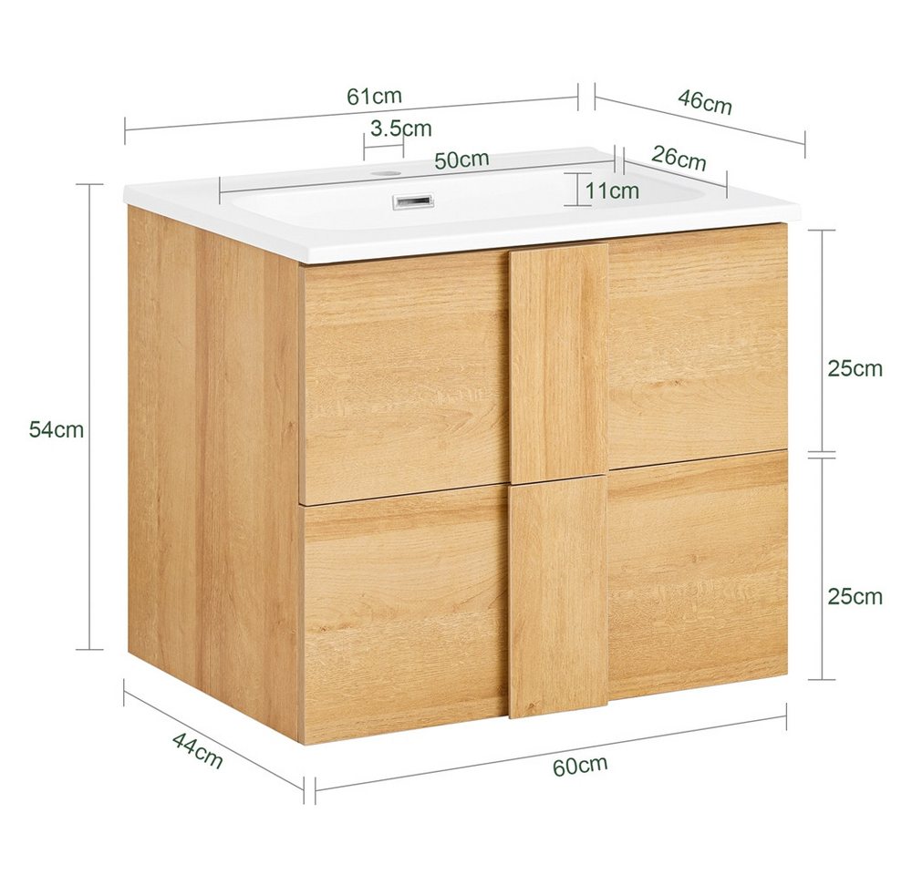 SoBuy Waschbeckenunterschrank mit Waschbecken und 2 Schubladen Natur BZR172-N Bild 2