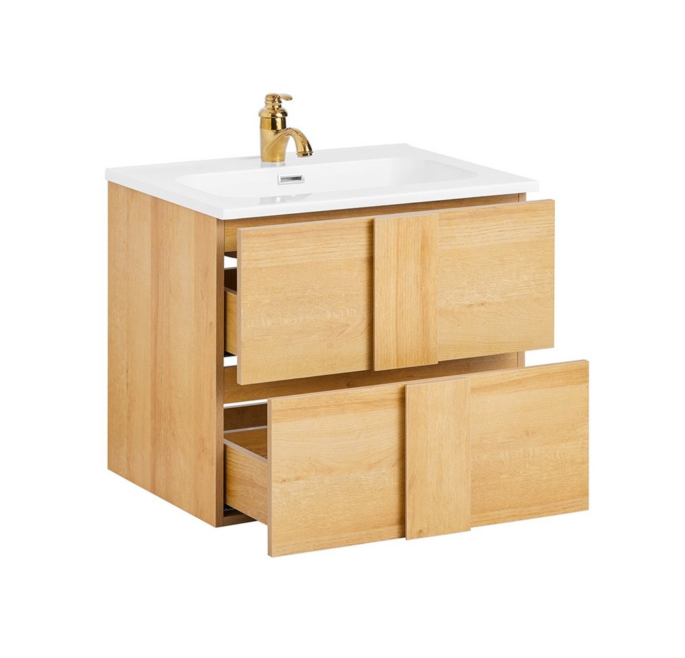 SoBuy Waschbeckenunterschrank mit Waschbecken und 2 Schubladen Natur BZR172-N Bild 3