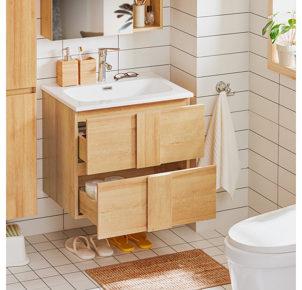 SoBuy Waschbeckenunterschrank mit Waschbecken und 2 Schubladen Natur BZR172-N Bild 5