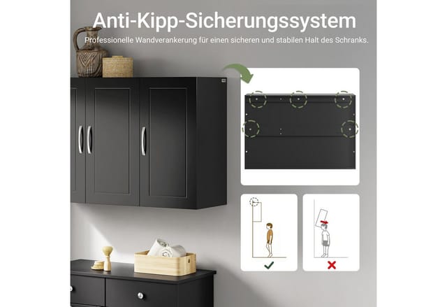 SoBuy Hängeschrank Badezimmerschrank mit Verstellbarem Regal 90x60x30cm Schwarz FRG231-L-SCH