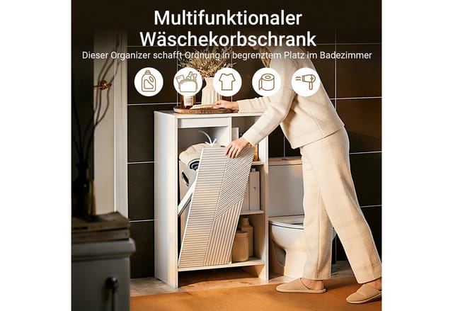 SoBuy Wäscheschrank Badschrank mit Wäschesack Badkommode Weiß BZR156-W
