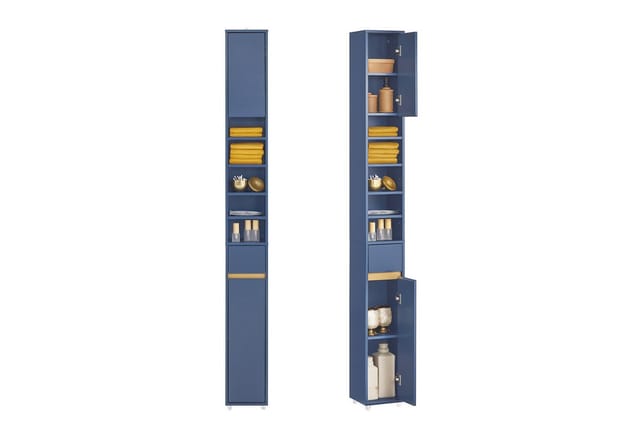 SoBuy Badezimmerschrank mit 5 Fächern und 1 Schublade MDF Blau BZR34-B