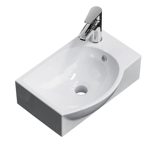 Emke Wandwaschbecken 40,5 x 28 x 14 cm Hochweiß Rechteckiges Keramikbecken Linkes Wasserhahnloch