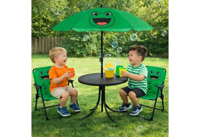 Mojawo 4tlg Kinder Campingmöbel Set Frosch Campingstuhl Tisch Sonnenschirm