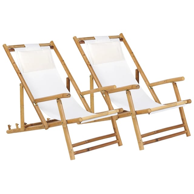Beliani Gartenliege Heller Holzfarbton Weiss 101x60x90