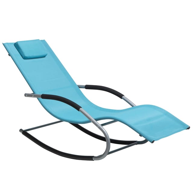 Beliani Gartenliege Blau Schwarz Silber 149x63x84