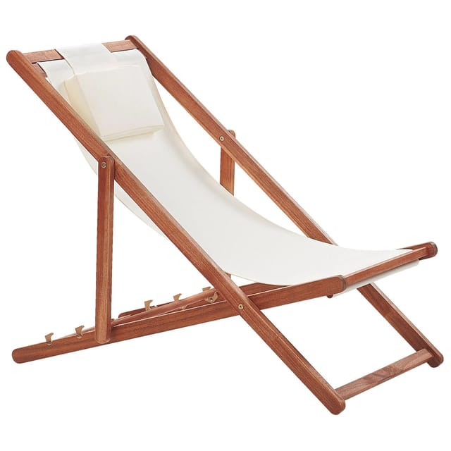Beliani Gartenliege Weiss Dunkler Holzfarbton Bunt 97x54x70