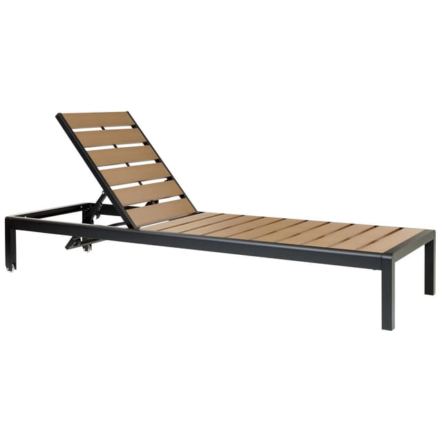 Beliani Gartenliege Heller Holzfarbton Schwarz 198x64x29