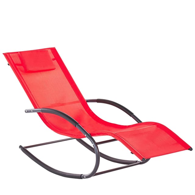 Beliani Gartenliege Rot Schwarz 155x60x90