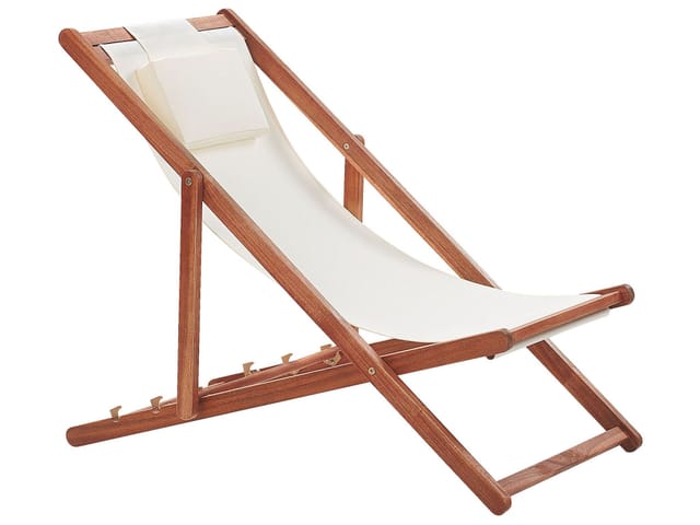 Beliani Gartenliege Dunkler Holzfarbton Weiss 70x54x70