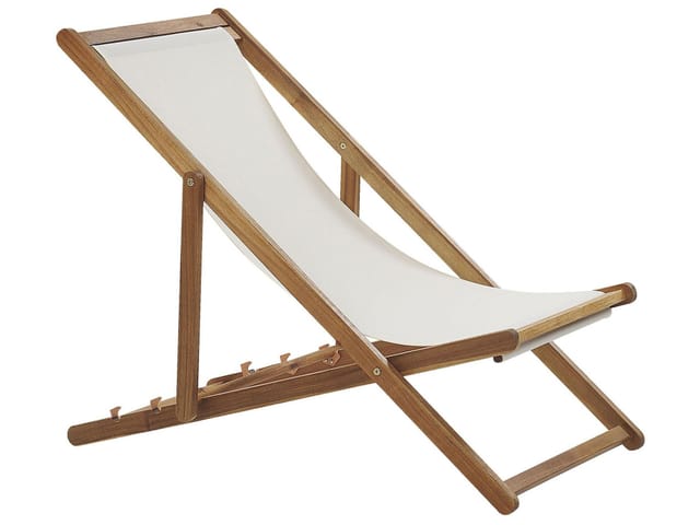 Beliani Gartenliege Heller Holzfarbton Weiss 97x54x70