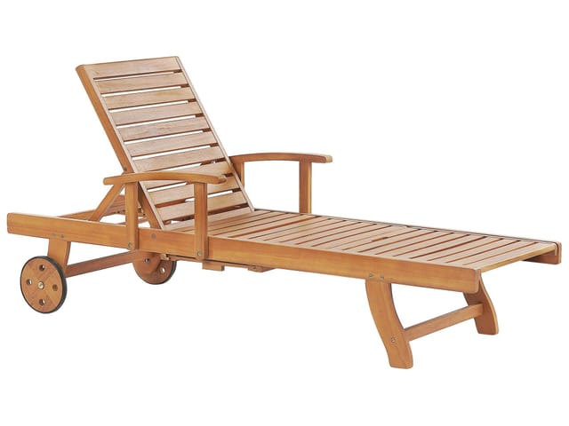 Beliani Gartenliege Heller Holzfarbton 196x64x74