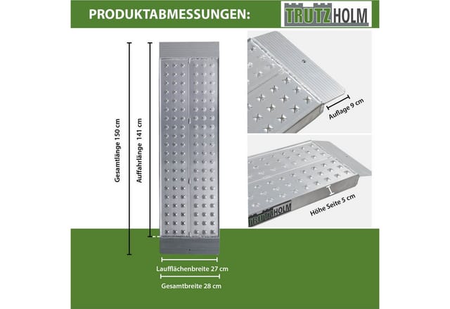 TRUTZHOLM 1 x Auffahrrampe 150 x 28 cm Traglast 270 kg