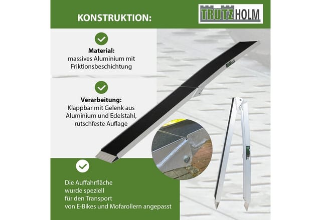 TRUTZHOLM 1 x Auffahrrampe Klappbar 228 cm 340 kg Traglast