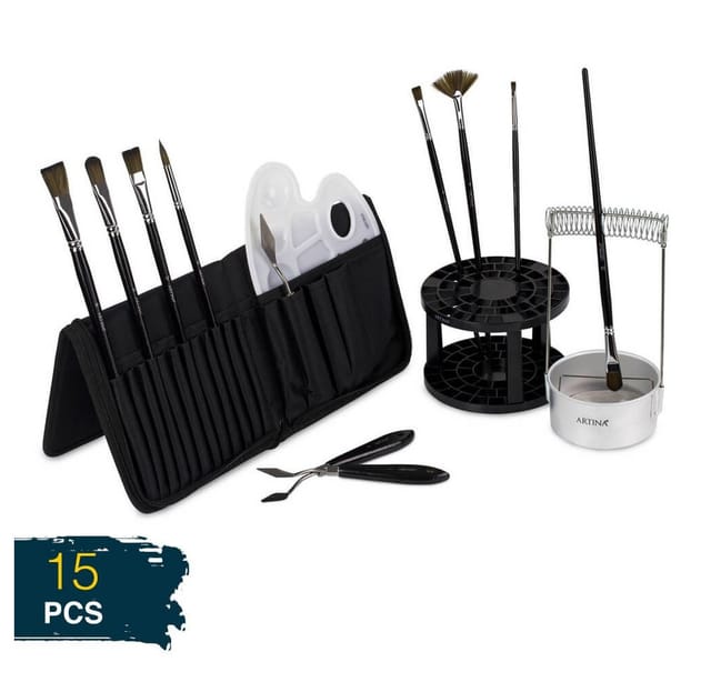 Artina Set Elba mit Pinselhalter, Pinselwäscher, Pinsel, Malspachtel, Tasche