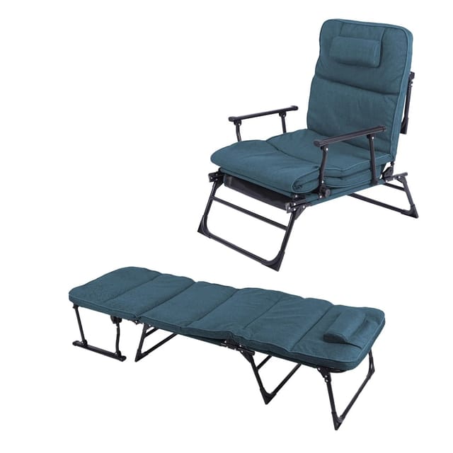 Mojawo 2 in 1 Gartenliege Ruheliege Sanitätsliege Liegebett Gästebet Relaxsessel Ruhesessel BLAU mit Polster inkl. Kopfkissen