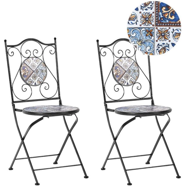 Beliani Gartenstuhl Schwarz Blau Braun 45x40x90
