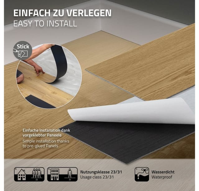 ML-Design Deluxe PVC Vinylboden Selbstklebende 91,5x15,3cm 80 Dielen Natur Eiche