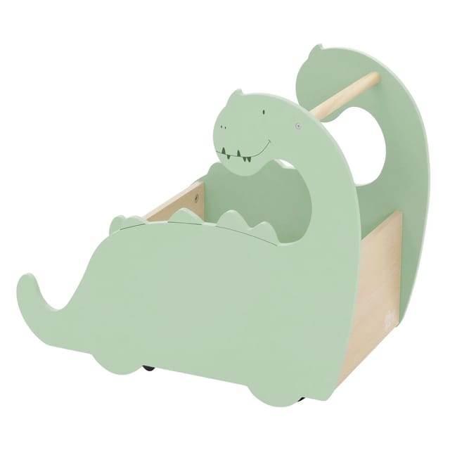 Joyz Spielzeugkiste aus Holz Dino 57x31,5x49 cm Grün-Natur Kinderregal 4 Rollen