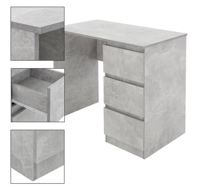 ML-Design Schreibtisch mit 3 Schubladen 90x76x50cm Grau Arbeitstisch Beton-Optik